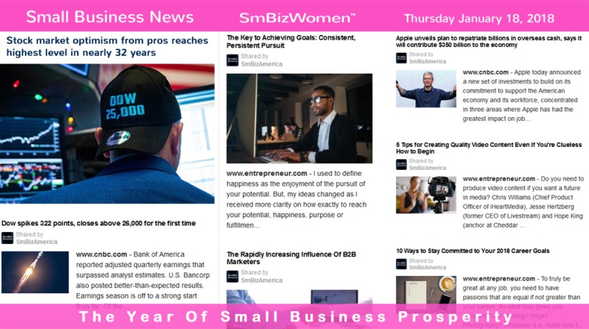 #SmallBusinessWomen Small Business News 1-18-18 @SmBizWomen