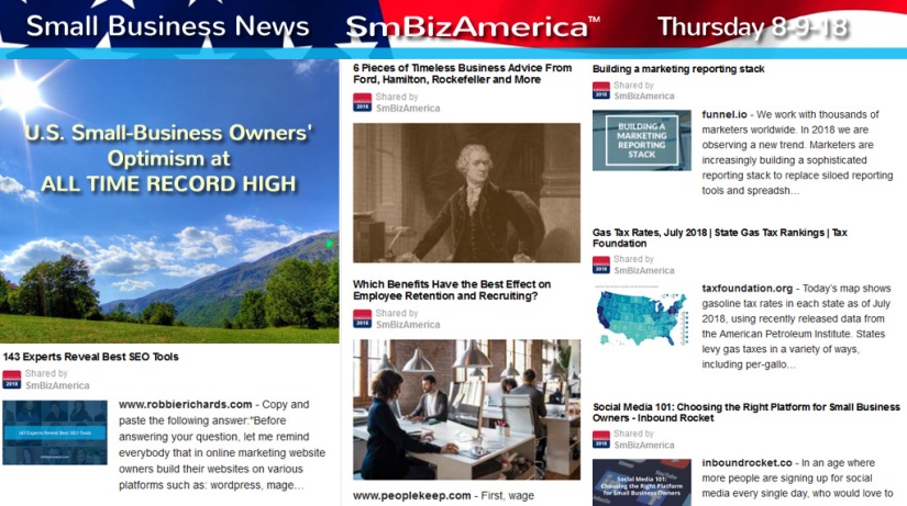 Small Business News Thursday 8-9-18 #SmallBusinessNews #America #SmBizAmerica
